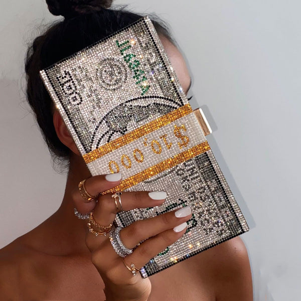 Diamond Cash Dollars Clutch Purses