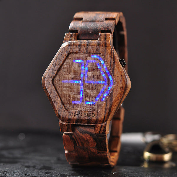 LED Men  Wood Night Vision Watch