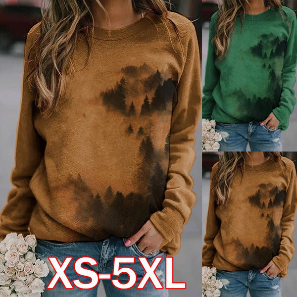 Mountains Print Long-Sleeve Shirts