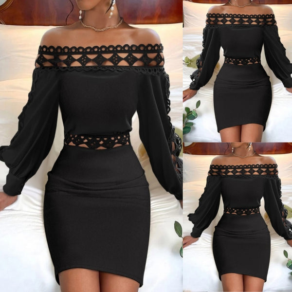 Lace Long Sleeve Waist Dress