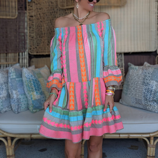 Patchwork Flared Sleeves Dress