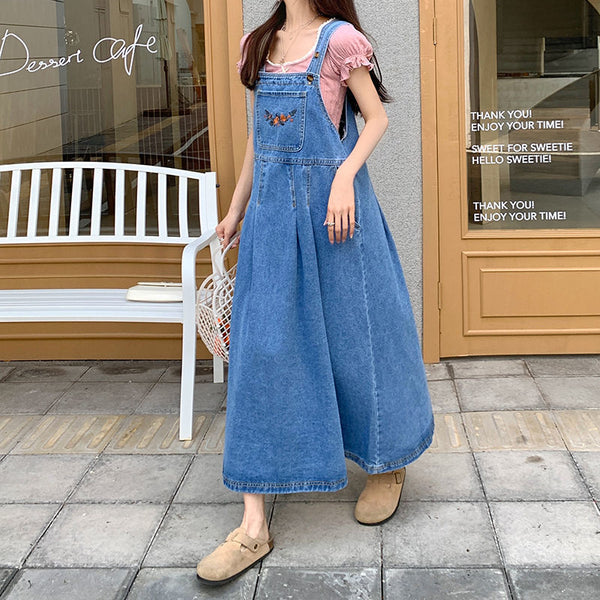 Women's Denim Suspender Skirt Retro