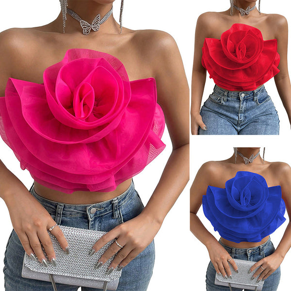 Three-dimensional Organza Flower Small Sling Chest-wrapped Vest